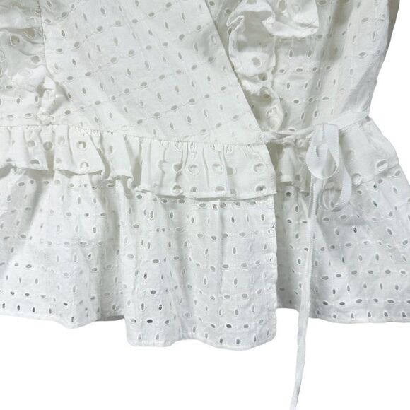 J. Crew Ruffle Wrap Top in Eyelet White NWT Womens Size M Medium - Picture 9 of 11